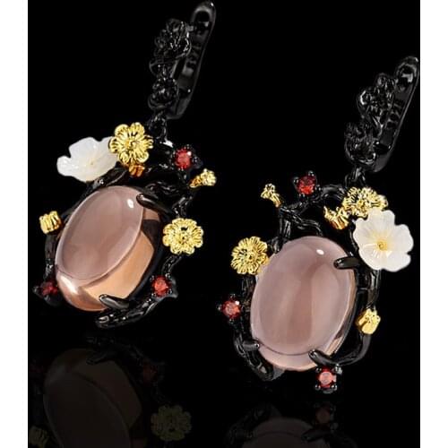 Retro Temperament Palace Ethnic Style Womens 925 Silver Earrings Water Drop Exquisite Transparent Zircon Flower Earrings