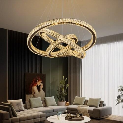 Luxury modern living room crtstal chandeliers three rings bedroom led hanging lamp gold/silver dining room cristal decor light