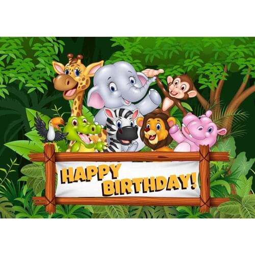 Safari Park Jungle Cartoon Animals Photography Backdrop Vinyl Background Photo Studio for Baby Children Birthday Party Photocall
