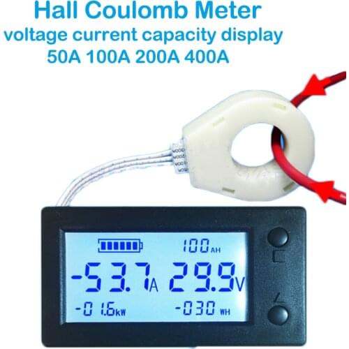 50A 100A 200A 400A STN LCD Hall Coulomb Meter Counter Voltage Current AMP Capacity Indicator Display eBike Car Isolation Monitor