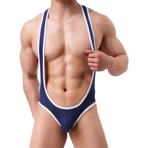 Gay Jumpsuits Leotard Mesh Breathable Underhsirts Jockstrap Sexy Erotic Open Butt Bodysuits Leopard Male Sleepwear Underwear