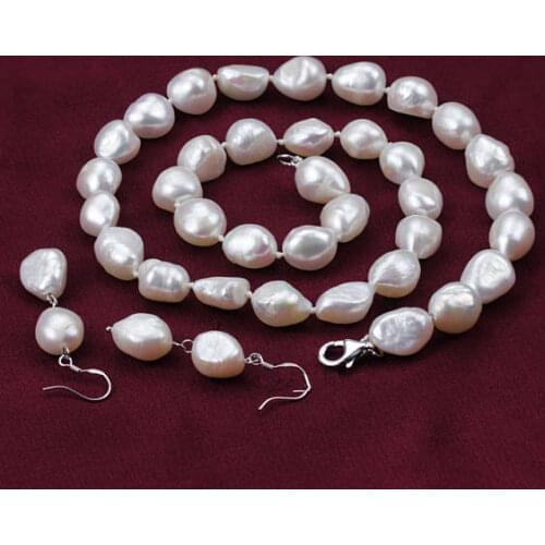 New Free Shipping AA 8-9MM White Color Genuine Freshwater Pearl Necklace Earrings Jewellery Set,Handmade Fashion Pearl Jewelry