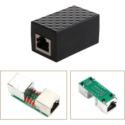 RJ45 Adapter LAN with Lightning Arrester Protector Network Protect Device Black Jack Extension Adapter Arrester Surge Protector