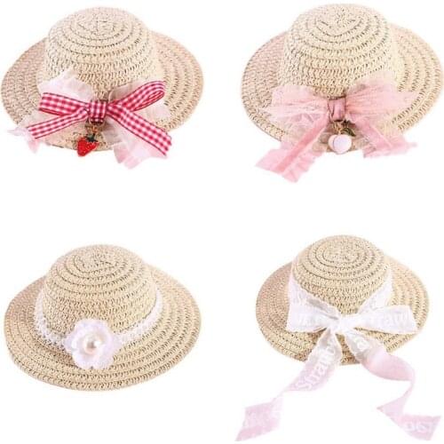 Pet Cat Woven Straw Hat Sombrero Cute Lace Bowknot Pet Sun Hat For Small Dogs And Cats Beach Party Straw Cap Pet Costumes
