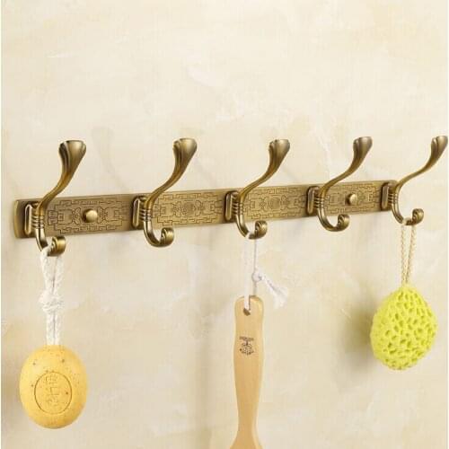 Modern clothes-hook European Style Buckle Antique Carving 5 Hooks Wall Mount towel Coat Hanger Robe Hooks H014