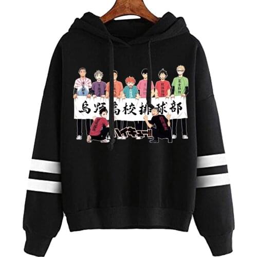 Anime Hoodies Haikyuu Hoodies Men Funny Japanese Anime Streetwear Harajuku Karasuno Fly High Graphic Streetswear Striped Clothes