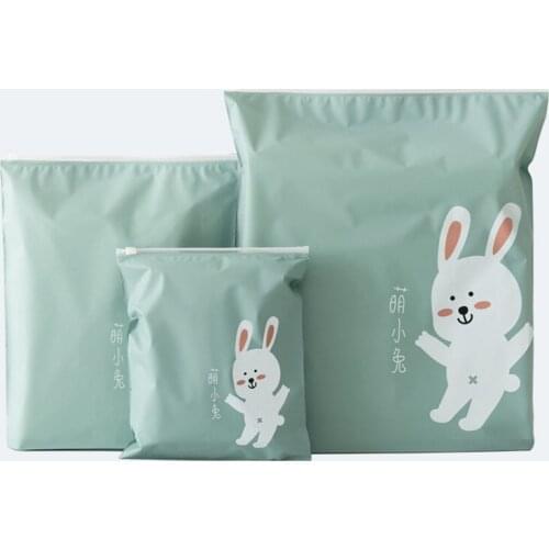 Three Packs Waterproof Clothing Storage Bag Suit Cartoon Pictures Zipper Draw Pocket Eco-Friendly Travel Multifunction Fold Bag
