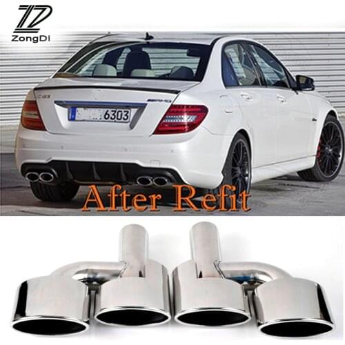 ZD 2pcs Car-styling For Mercedes Benz W204 C-class C63 C65 Chrome 304 Stainless Steel Car Exhaust Tips Muffler Pipe Accessories