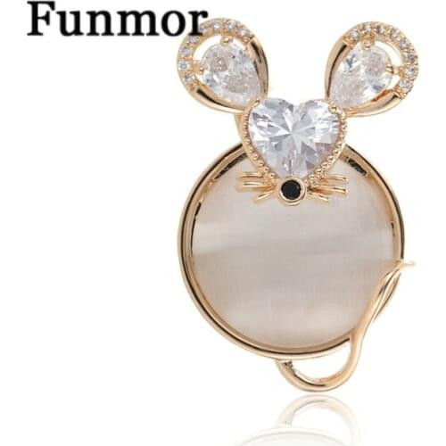 Funmor Special Mouse Shape Brooches Copper Jewelry Opal With AAA Zircon Women Children Routine Holiday Ornaments Birthday Gifts