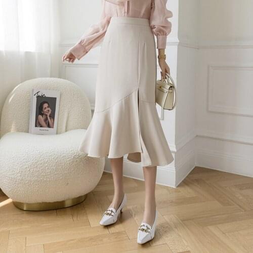2021Spring summer Korean Chic Ruffles Slim High Waist Mermaid Skirts Women Wild Solid Wrap Hip skirt