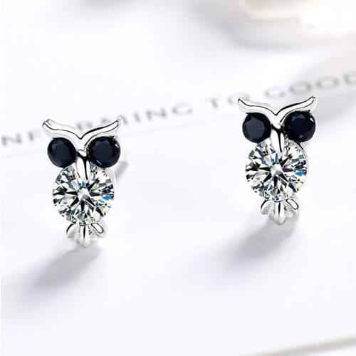 Vintage Black Stone Owl Earrings Cute Female Real 925 Sterling Silver Wedding Earrings For Women Boho Small Animal Stud Earrings