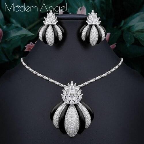 ModemAngel New Luxury Exclusive Circle Necklace Earring Sets For Women Wedding Bridal Cubic Zircon Dubai High End Jewelry Set