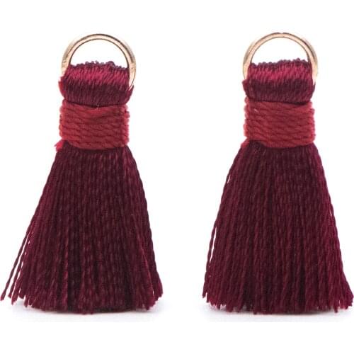 10pcs Silk Tassels, Silky Tassels Wholesale, 24mm Small Tassel Charms, Wine Red (FB-032-11)