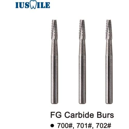 10 PCS Dental FG Carbide Burs Taper-Fissure Shape High Speed Polishing Drills 700# 701# 702