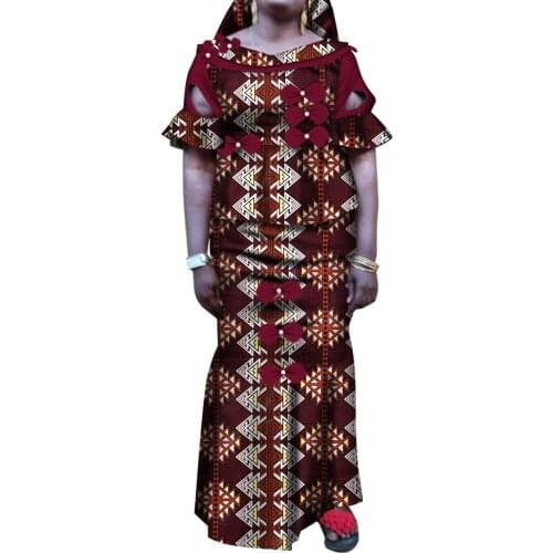 2020 African Clothes For Women Bow & Pearls 6XL Traditional African Clothing 2 Pieces Cotton African Print Clothing WY016