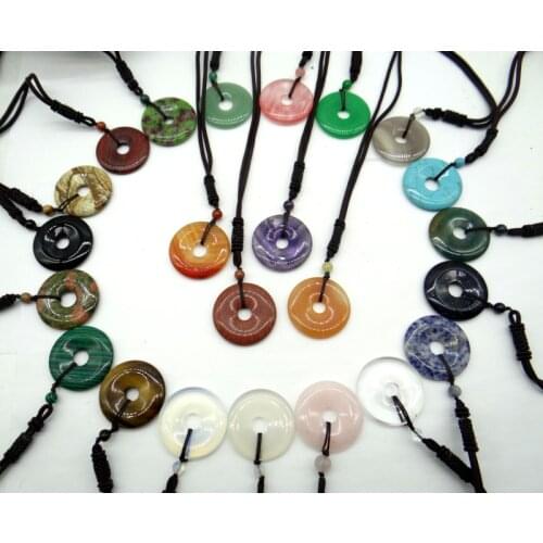 30mm Natural stone Quartz Crystal tiger eye aventurine Opal Turquoises donut charms Pendant for diy Jewelry making necklace