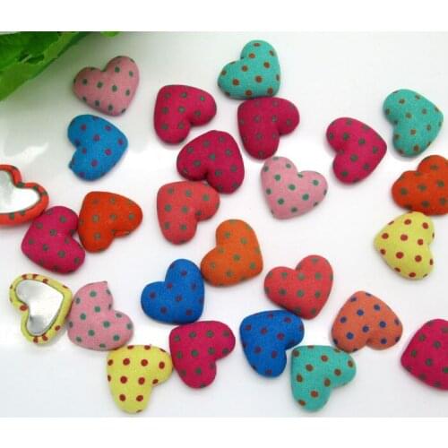50Pcs 17x14mm Mixed Heart Dot Fabric Covered Buttons Cabochon Scrapbooking Sewing Diy Accessories Cloth Fabric Flatback Button