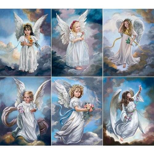 5D DIY Diamond Painting Angel Little Girl with Wings Full Circle Diamond Inlaid Embroidery Set Home Decoration Gift