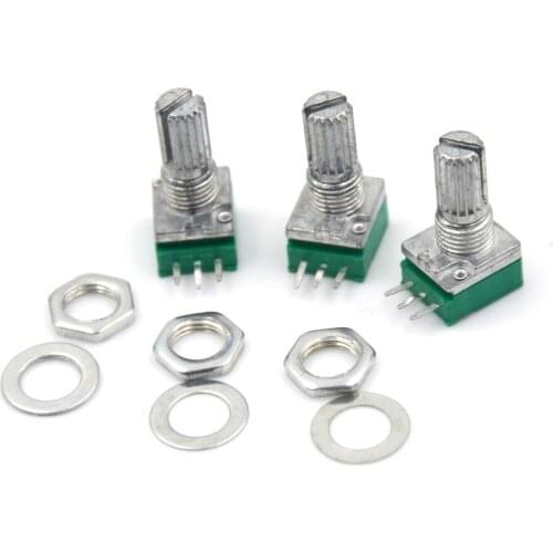 B10K 3Pin Single Linear Rotary Potentiometer 15mm Knurled Shaft Potentiometers 10K Ohm With Nuts And Washers 3pcs/lot
