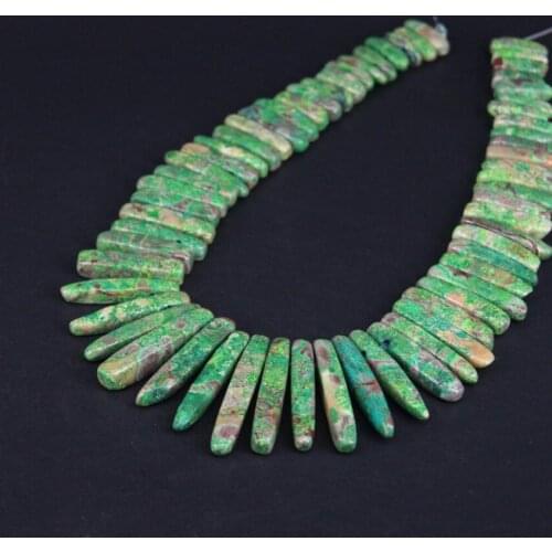 15.5"/strand Top Drilled Natural Green Ocean Jades Stick Point Beads,Sea Sediment Jaspers Stone Slice Pendant Necklace Supplier
