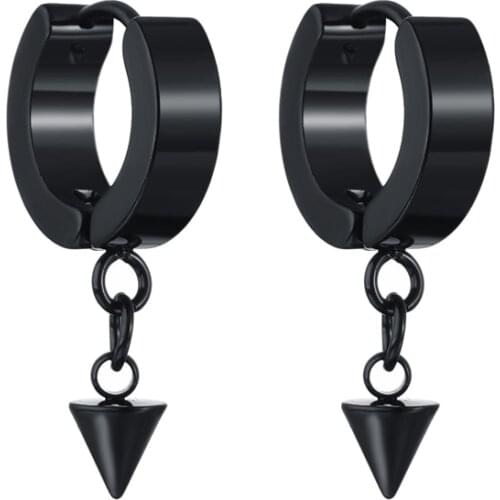 Arrow Chain Link Ear Stud Punk Black Silver-color Stainless/Titanium Steel Stud Earrings For Men and Women Gothic Street Jewelry