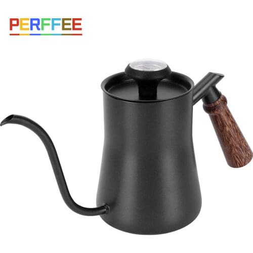 Thermometer Drip Kettle 550ML Wooden Handle Pour Over Coffee Pot Swan Long Neck Stainless Steel Thin Mouth Gooseneck Kettle