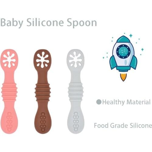 Baby Spoon Silicone Teether Toys Learning Feeding Scoop Training Utensils Newborn Tableware Infant Learning Spoons Teether