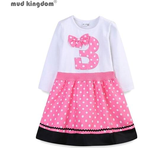 Mudkingdom Boutique Girls Birthday Dress Long Sleeve Polka Dots Cute Gift for Girls Clothes 12M-6T