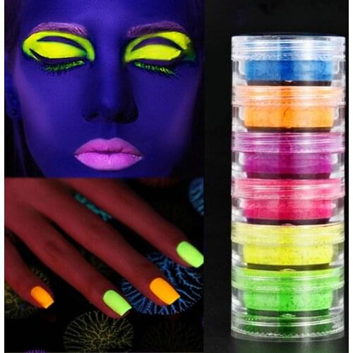 6 Color Phosphor Pigment Nail Blending Powder Nail Art Fluorescent Powder Hot-selling Manicure Set Super Bright Luminous Jewelry