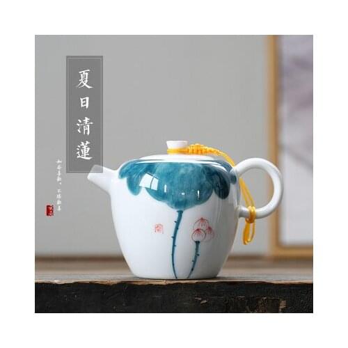 Ceramic Teapot Underglaze Color Hand-painted White Flter Tea Hand-held Pot Kung Fu Black Tea Jin Jun Mei Teaware Free Shipping