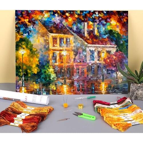 Colorful Front Printed Fabric 11CT Cross Stitch Patterns Embroidery DMC Threads Painting Handicraft Hobby Sewing For Decor