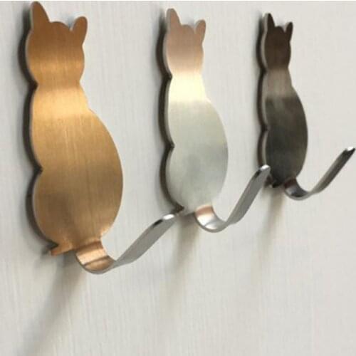 2Pcs Home Decorative Hooks Cat Shaped Nail Free Hooks Self Adhesive Towel Key Hanger Coat Wall Mounted Hooks Decoration Hook