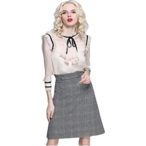 Summer 2021 Women Elegant White Blouse See Through Cute Bow Tie Tops Ruffled Transparent Mesh Shirt Summer Sweet Lolita Shirt