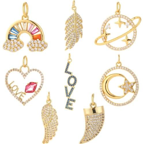 LOVE Rainbow Heart Shape Making Pendant Jewelry DIY Designer Charms For Earring For Women Bracelet Necklace Copper Zircon Stone