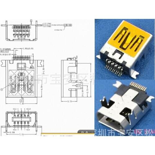 MICRO USB 10P Female plug pin 4pin Fixed PCB ,Tail Charging socket,new and original