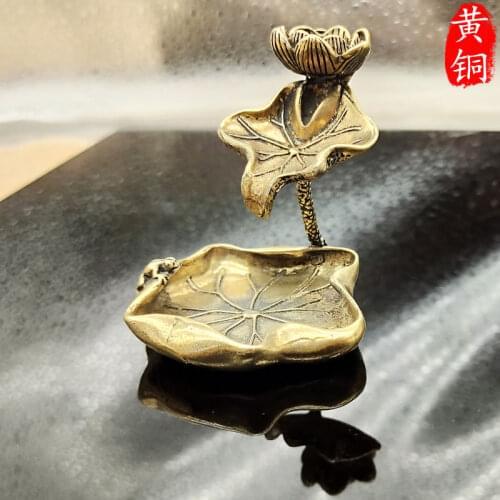 Antique Solid Brass lotus flower Miniature Figurines Retro Copper Animal Tea Pet Desktop Ornament Decor Crafts Keychain Pendants