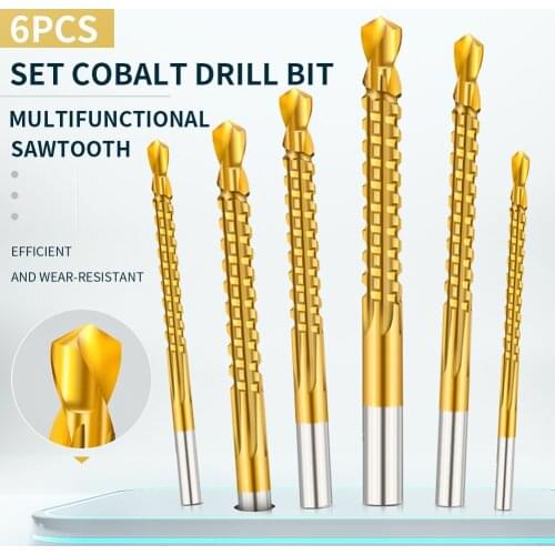 6pcs/set Cobalt Drill Bit Set Serrated Spiral Screw Metric Composite Tap Twist Tools Accessories for Cutting Drilling Polishing