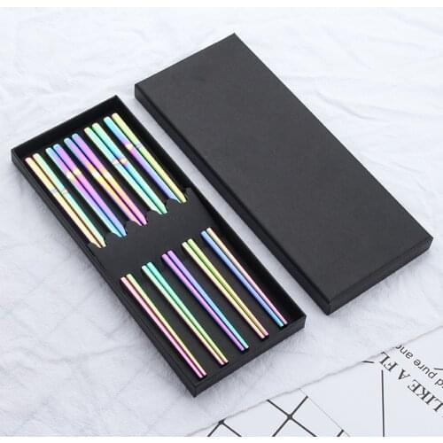 5Pairs Sushi Japanese Stainless Steel Chopsticks Set With Gift Box Black Chinese Chop Stick Tableware Kitchen Tools