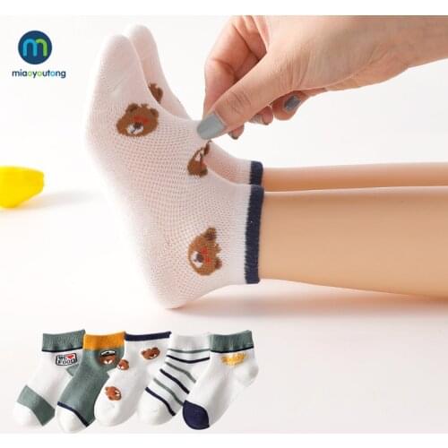 5 Pairs/Set Spring Summer Thin Mesh Socks For Girls Boys Cute Animal Childrens Tubes Sock Baby Newborn Short Socks Miaoyoutong