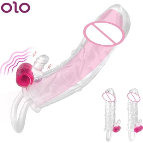 OLO Penis Sleeve Vibrator Reusable Condom Penis Rings G-spot Cock Sleeve Sex Toys For Men Delayed Ejaculation Adults Products