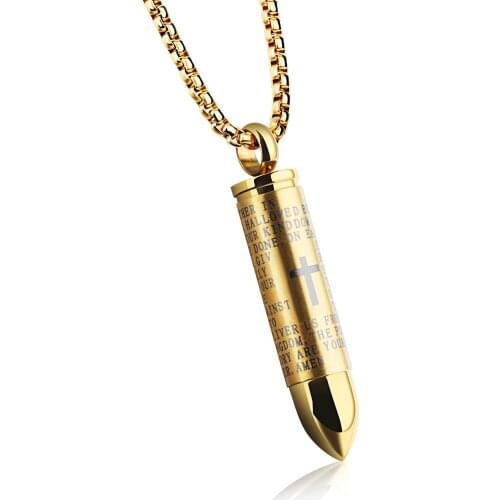 FAMI Titanium Steel Mens Pendant Necklace Bullet Scripture Can Unscrew Paper Cross Link Chains Man Jewelry