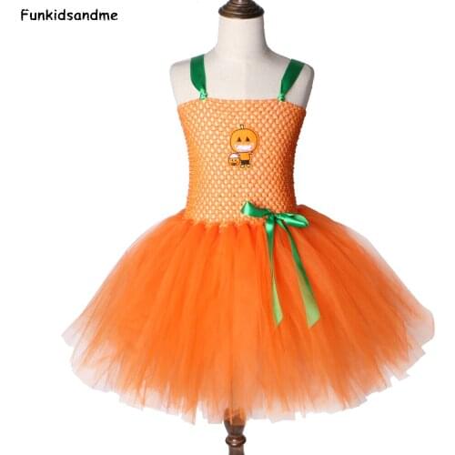 Orange Pumpkin Tutu Dress Cute Girl Kids Halloween Party Costumes Handmade Inspired Tutu Dresses for Girls Fancy Clothes 2-12Y