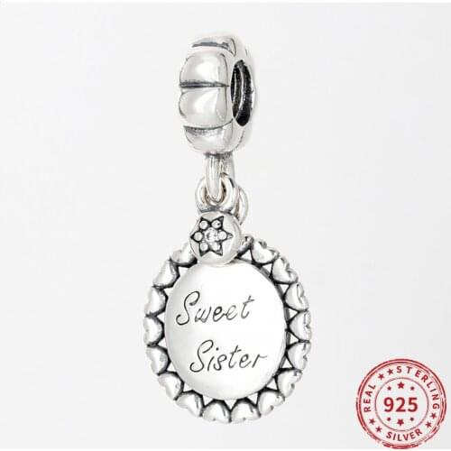 Real 925 Sterling Silver Charms Bead Sweet Sister Pendent Charm Fit Original Pandora Bead Bracelets Necklace Diy jewelry 2021
