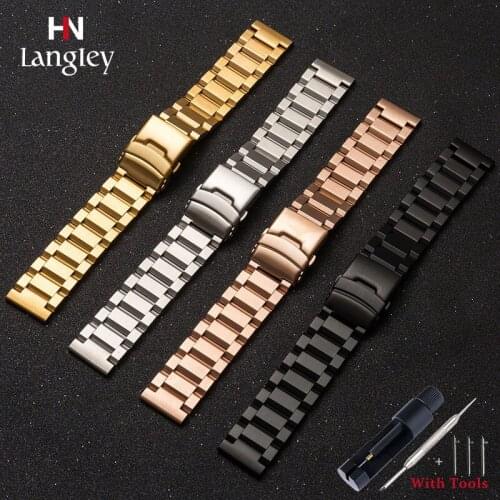 Quick release Universal Solid Full Stainless Steel Watchband Gear S2 S3 Huawei Folding buckle Straps 18 19 20 21 22 23 24 25mm