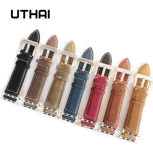 UTHAI A15 Genuine Leather Band for Apple Watch 42MM 38MM 44MM 40MM Replacement Strap for iWatch 5 4 3 2 1 Wristband