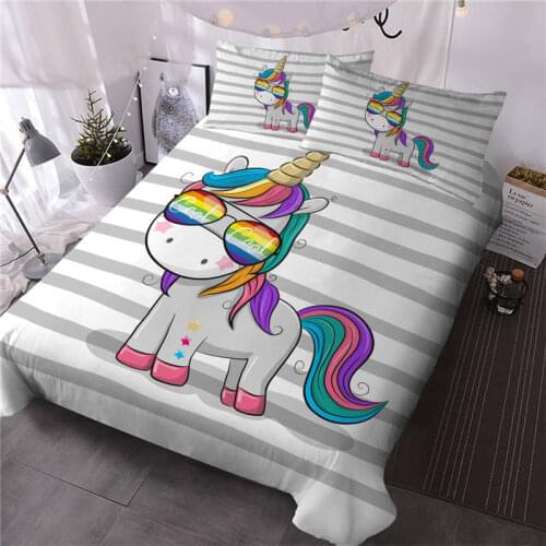 Cute Unicorn Bedding Set Rainbow Duvet Cover Cartoon Bedspread Colorful Kawaii Bed Set For Kid Baby Girls Gift Accept Wholesale