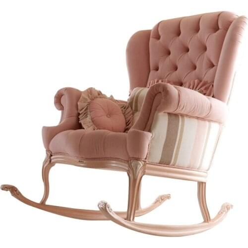 TT European-Style Pink Rocking Chair Simple Solid Wood Soft Cloth Sofa Personality Single Leisure Chair