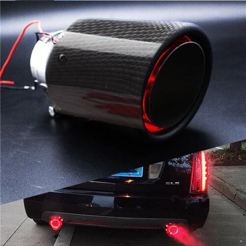 Universal 35-61mm Inlet Carbon Fiber Color Car Exhaust Muffler Pipe Tip w/ LED Light 1Piece