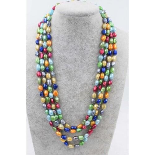 Wow! freshwater pearl baroque multicolor necklace 90" nature 8-10mm wholesale beads FPPJ