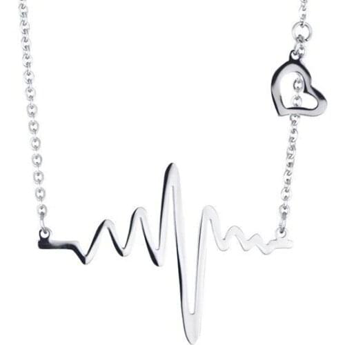 GNAYY JEWELRY on sale 5pcs Lot Women girls fashion stainless steel heart beating necklace chain ecg Pendant 18
